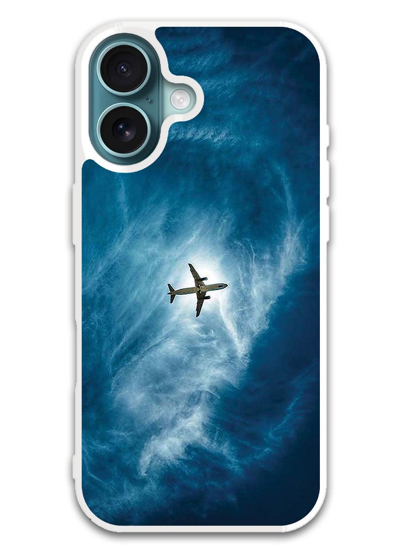 Theodor Protective Case Cover For APPLE IPHONE 16 Plane In The Sky  (White Bumper) - Image 1
