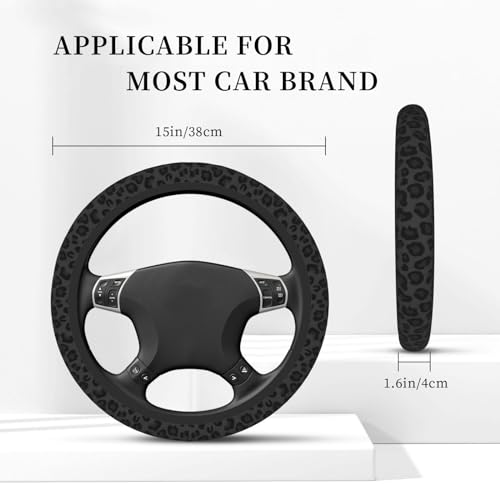 KARREAL Black Leopard Print Cheetah Elastic Steering Wheel Cover, Non-Slip Breathable Neoprene Steering Wheel Covers, Women Leopard Car Accessories, Universal 15 Inch Fit Auto, Suvs, Truck - Image 4