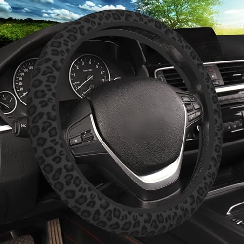 KARREAL Black Leopard Print Cheetah Elastic Steering Wheel Cover, Non-Slip Breathable Neoprene Steering Wheel Covers, Women Leopard Car Accessories, Universal 15 Inch Fit Auto, Suvs, Truck - Image 1