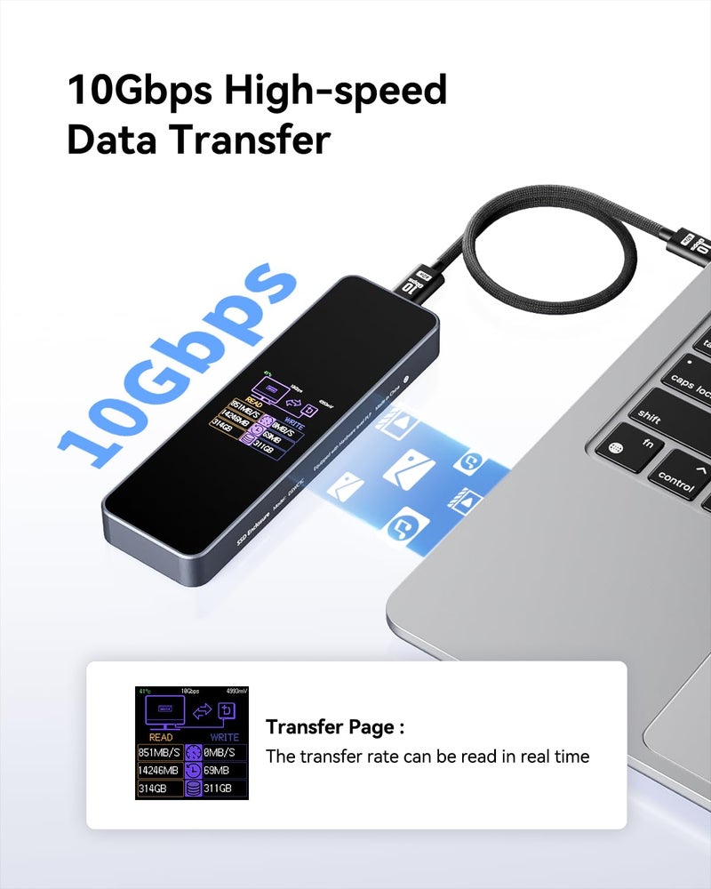 DOCKCASE Visual Smart M.2 NVMe SSD Enclosure,Support 10s PLP Prevents Write Data Loss,USB 3.2 Gen 2 Type-C (10 Gbps),fits NVMe PCIe Size 2230/2242/2260/2280,Support M-Key B+M Key UASP - Image 5