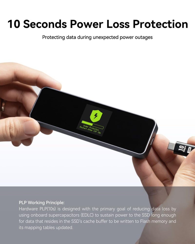 DOCKCASE Visual Smart M.2 NVMe SSD Enclosure,Support 10s PLP Prevents Write Data Loss,USB 3.2 Gen 2 Type-C (10 Gbps),fits NVMe PCIe Size 2230/2242/2260/2280,Support M-Key B+M Key UASP - Image 3