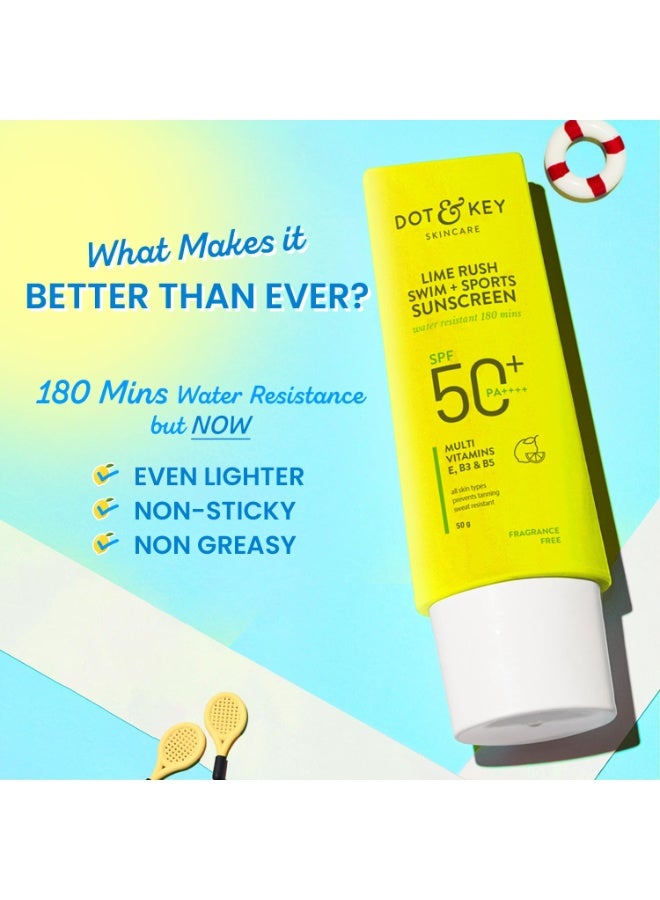 Dot & Key Lime Rush Swim + Sports Sunscreen In-Vivo Tested SPF 50+ PA++++, | 180 Minutes Water Resistant, Sweat Resistant, Prevents Tanning, Non-Greasy, Lightweight | All Skin Types | 50g - Image 3