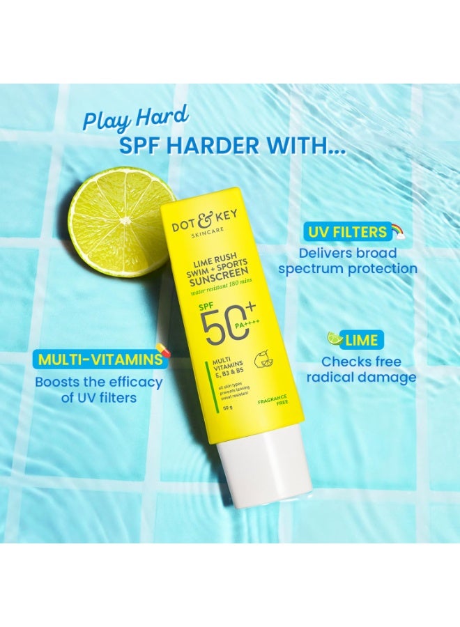Dot & Key Lime Rush Swim + Sports Sunscreen In-Vivo Tested SPF 50+ PA++++, | 180 Minutes Water Resistant, Sweat Resistant, Prevents Tanning, Non-Greasy, Lightweight | All Skin Types | 50g - Image 5