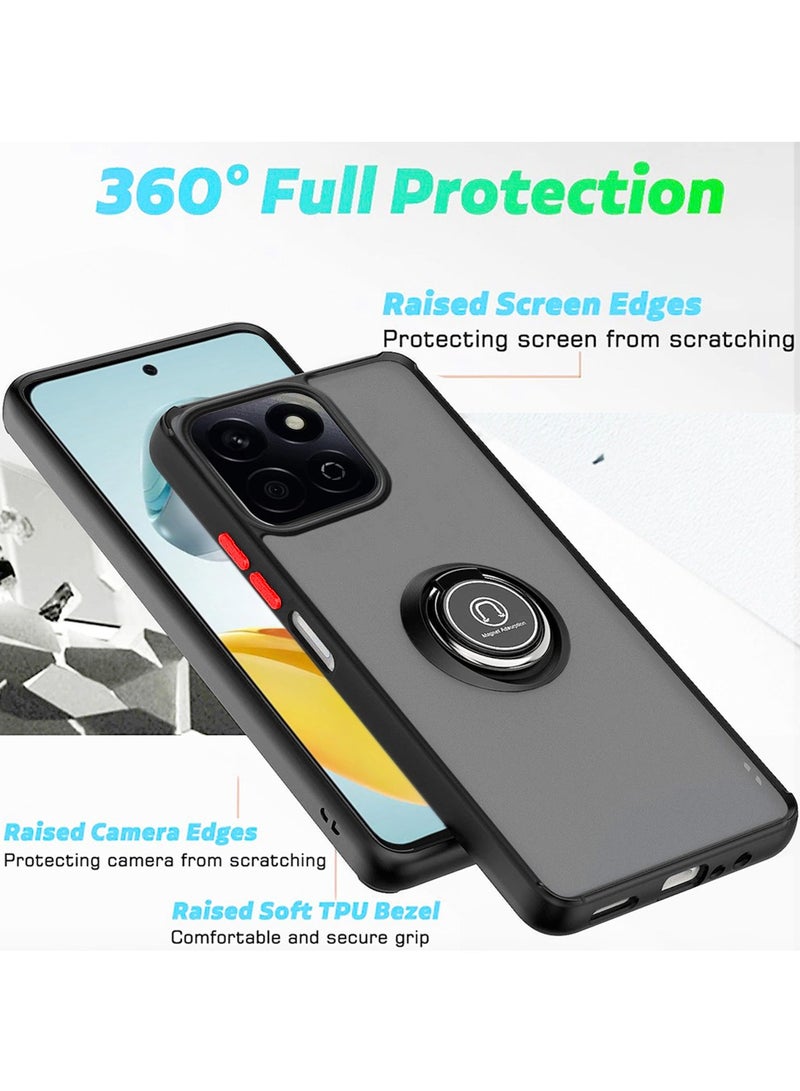 Wtech Honor X7c 4G 2024 Finger Grip Magnetic Hold Kickstand Ring Finger with Built-in Iron Case Cover - Black - Image 2