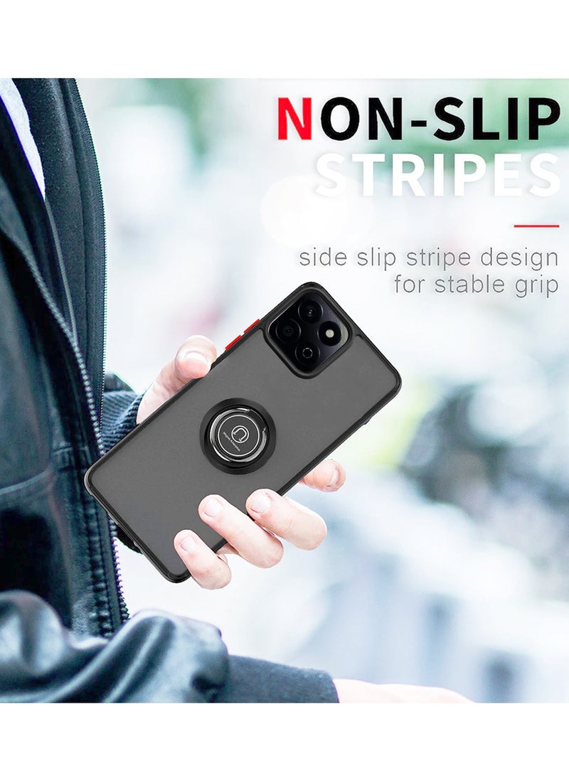 Wtech Honor X7c 4G 2024 Finger Grip Magnetic Hold Kickstand Ring Finger with Built-in Iron Case Cover - Black - Image 3