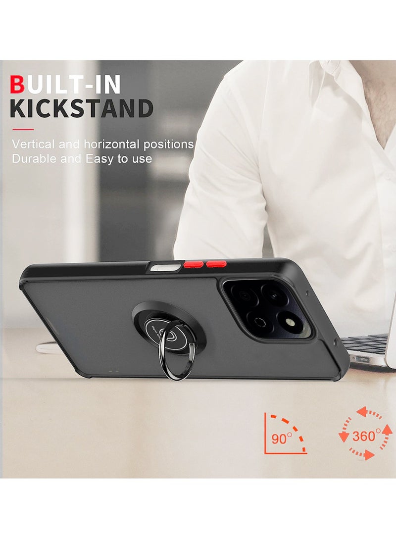 Wtech Honor X7c 4G 2024 Finger Grip Magnetic Hold Kickstand Ring Finger with Built-in Iron Case Cover - Black - Image 4