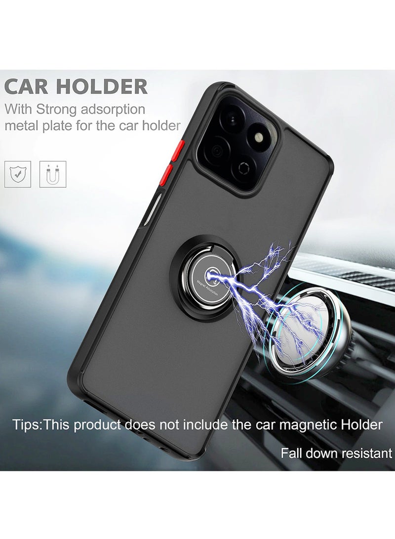 Wtech Honor X7c 4G 2024 Finger Grip Magnetic Hold Kickstand Ring Finger with Built-in Iron Case Cover - Black - Image 5