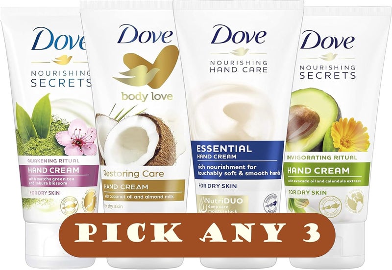 Dove Nourishing Hand Cream for Dry Skin 75ml Pick Any 3 Restoring Care Invigorating Ritual Awakening Ritual Essential Care 3 x 75ml