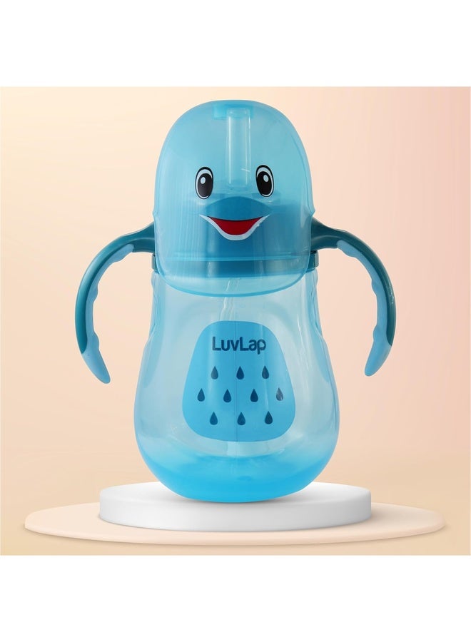 Luvlap Little Dolphin Sipper for Infant/Toddler 280ml, Anti-Spill Sippy Cup with Soft Silicone Straw BPA Free, 12m+ (Blue) - Image 1