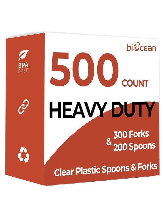 Biocean Disposable Plastic Forks Spoons Set of 500 Heavy Duty Bulk Forks Clear Silverware Reusable Plastic Spoons Disposable Cutlery Plastic Utensils Flatware for Home Restaurant Wedding Party Picnic - Image 1