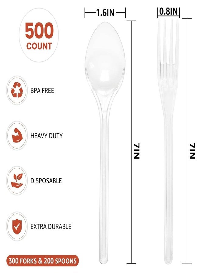 Biocean Disposable Plastic Forks Spoons Set of 500 Heavy Duty Bulk Forks Clear Silverware Reusable Plastic Spoons Disposable Cutlery Plastic Utensils Flatware for Home Restaurant Wedding Party Picnic - Image 2