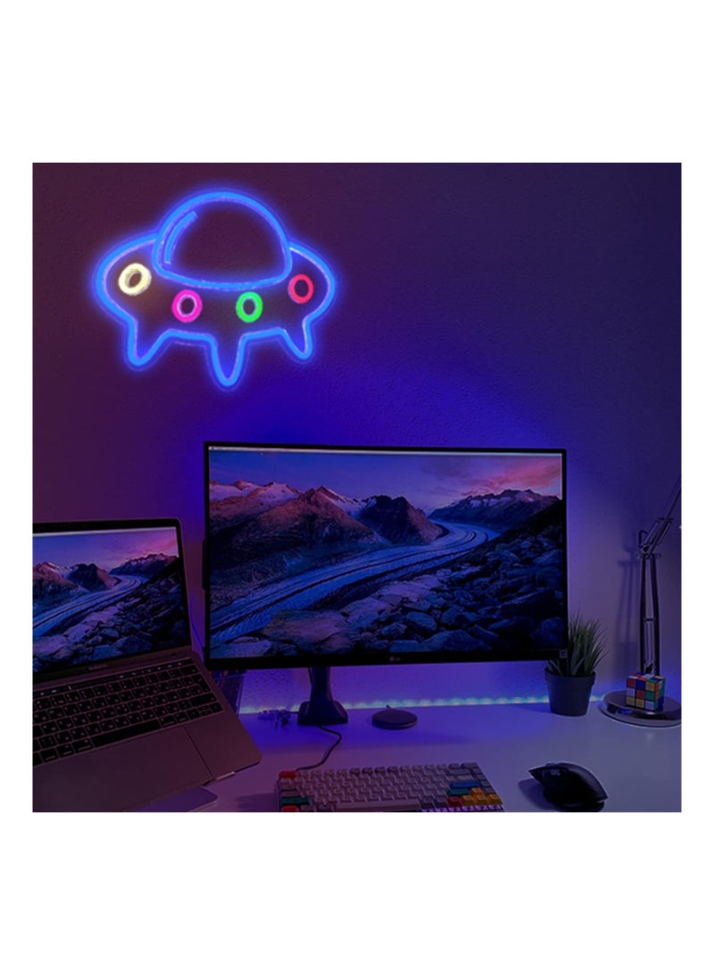 UFO Neon Sign Alien Led Light Wall Decor USB Powered with Switch Spacecraft Alien Gifts for Kids Space Game Accessories for Birthday Bedroom Living Room - Image 5
