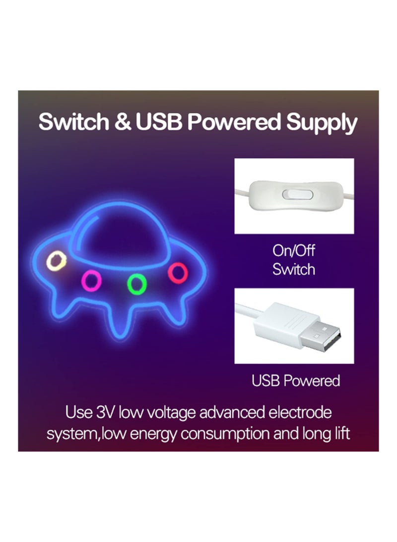 UFO Neon Sign Alien Led Light Wall Decor USB Powered with Switch Spacecraft Alien Gifts for Kids Space Game Accessories for Birthday Bedroom Living Room - Image 4