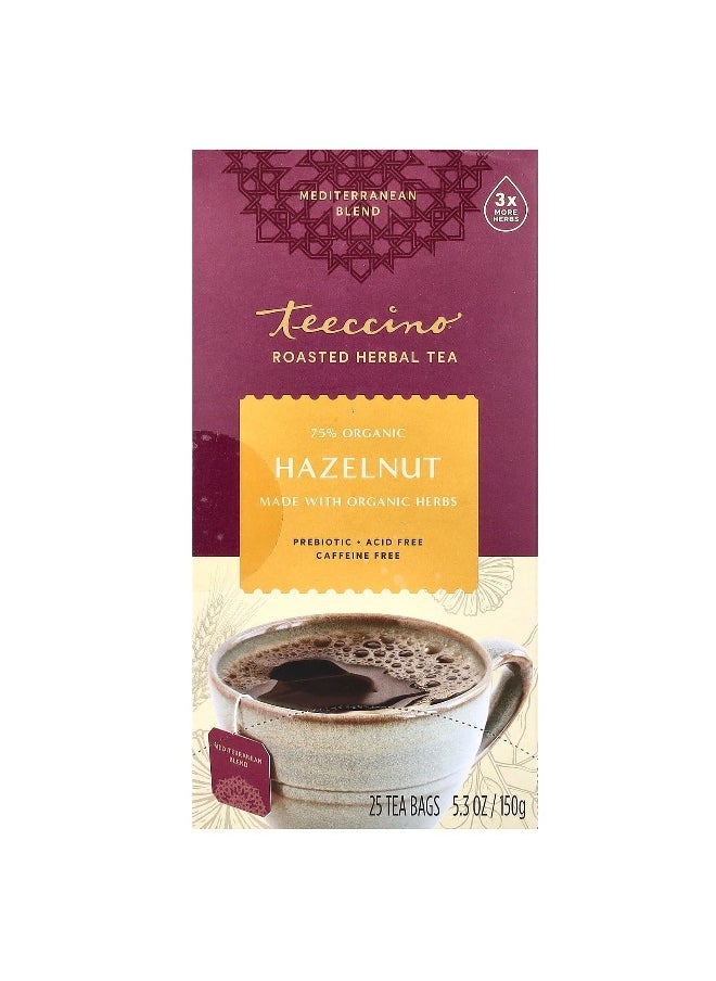 teeccino - Teeccino, Roasted Herbal Tea, Hazelnut, Caffeine Free, 25 Tea Bags, 5.3 oz (150 g) - Image 1