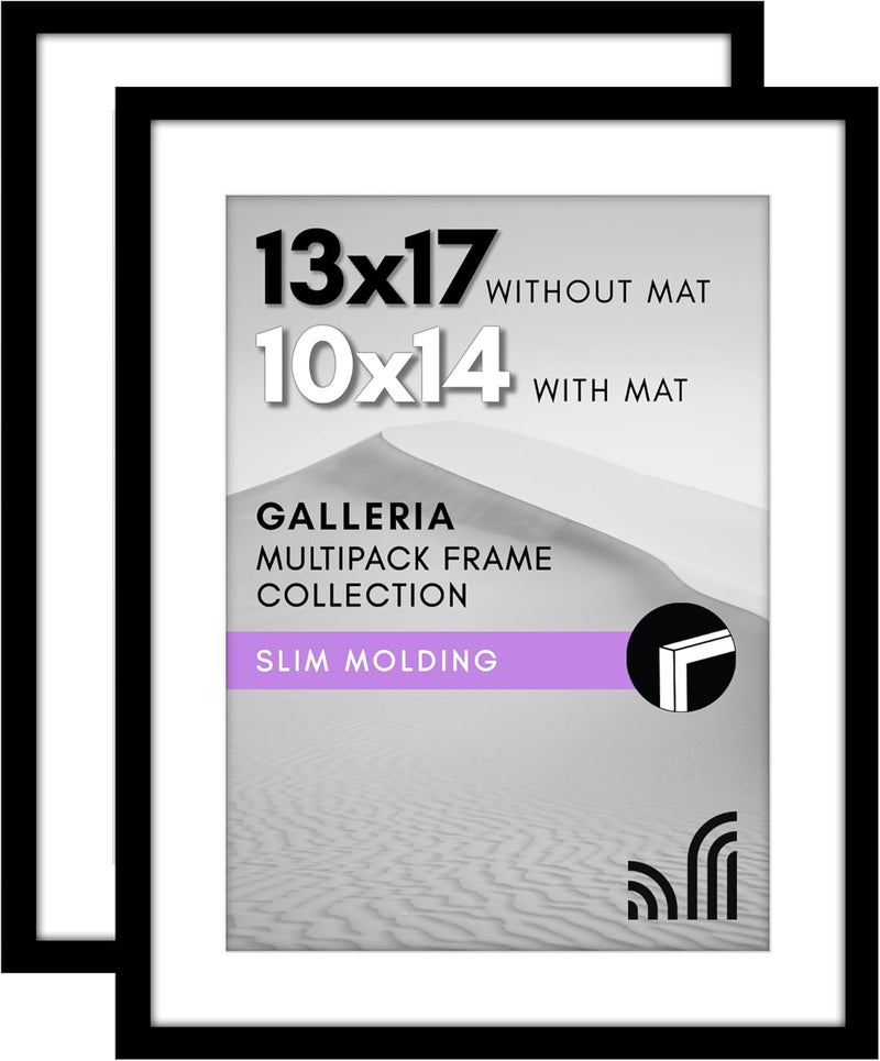 Americanflat 13x17 Poster Frame Set of 2 in Black - Use as 10x14 Picture Frame with Mat or 13x17 Frame Without Mat - Collage Picture Frames with Plexiglass Cover for Horizontal or Vertical Display - Image 1