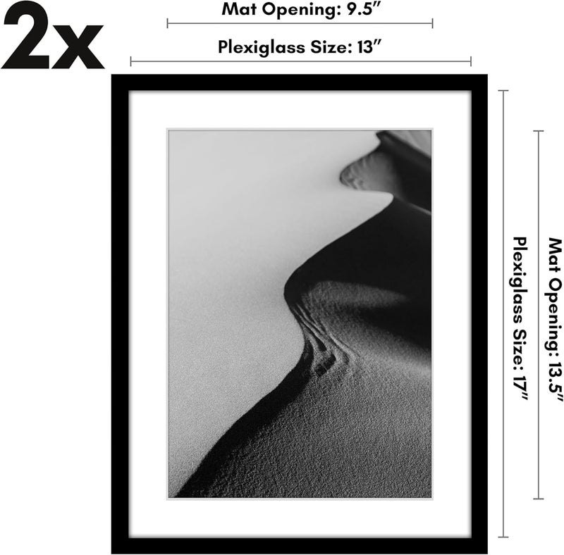 Americanflat 13x17 Poster Frame Set of 2 in Black - Use as 10x14 Picture Frame with Mat or 13x17 Frame Without Mat - Collage Picture Frames with Plexiglass Cover for Horizontal or Vertical Display - Image 2