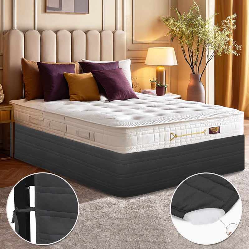 Ramesses Queen Bed Skirt 14 inch Drop,Blended Quilted Bedframe Cover,Box Spring Cover,wrap Around Bed Skirt,Fade Resistant Dust Ruffle (Charcoal, Queen) - Image 3