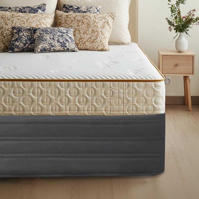 Ramesses Queen Bed Skirt 14 inch Drop,Blended Quilted Bedframe Cover,Box Spring Cover,wrap Around Bed Skirt,Fade Resistant Dust Ruffle (Charcoal, Queen) - Image 1