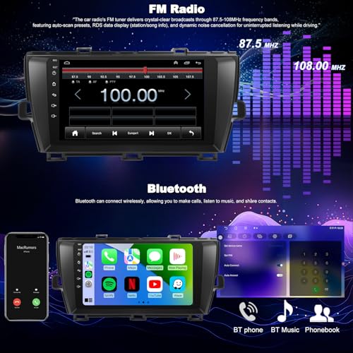 Aitrenlu 4core 64G Upgrade Car Radio For Toyota Prius 2010 2011 2012 2013 2014 2015, Prius Stereo 9inch IPS Touchscreen Wireless Carplay Android Auto, GPS Bluetooth 5GWifi FM Backup Camera Fit for JBL & No JBL - Image 4