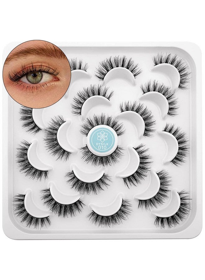 DYSILK Mink Eyelashes Strip Lashes D Curl Lashes 10 Pairs 6D Faux Eyelashes Mink Lashes Natural Look Reusable False Eyelashes Fake Eyelashes Eye Lashes Pack 12Mm - Image 1