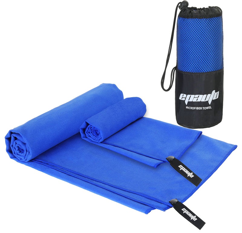 EPAuto Microfiber Fast Drying Towels 2-Pack (60" x 30", 24" x 15") for Travel, Gym, Camping, Beach and Backpacking, Blue - Image 1