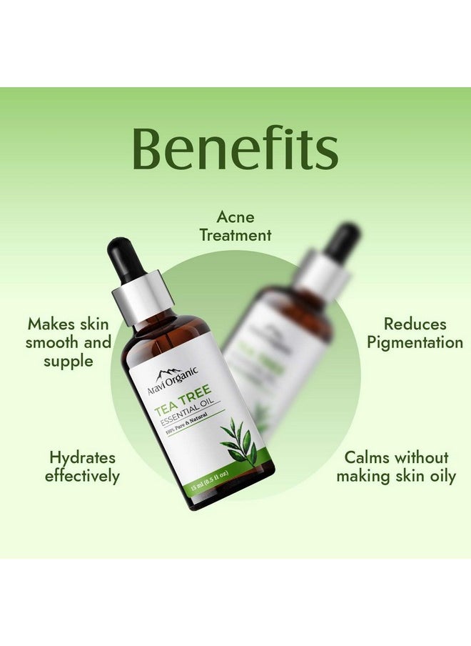 Aravi Organic - 100% Pure Tea Tree And Rosemary Essential Oil For Healthy Hair And Skin - For Women And Men -15 Ml Each - Image 1