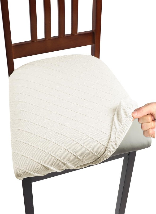 Yikko Chair Seat Covers, High-Density Check Jacquard Ekedalen Seat Covers for Dining Kitchen Restaurant Banquet, Stretch Removable Washable Chair Seat Cushion Protector (6, White) - Image 2