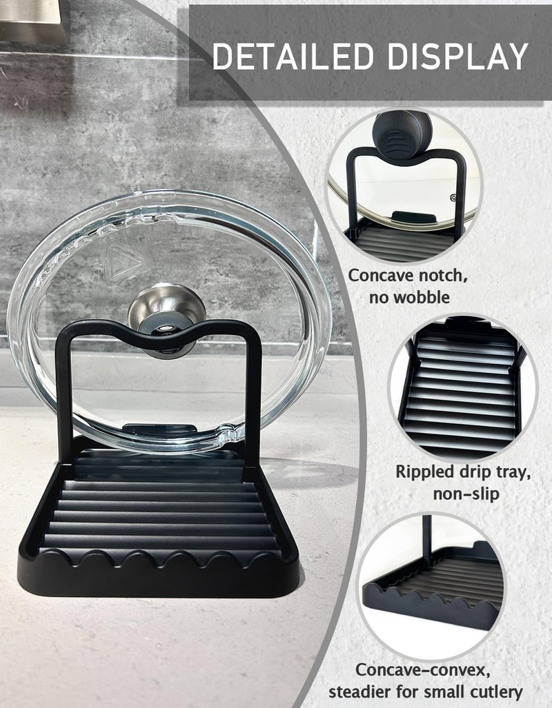 CHANNICORNER Anti-Rust Metal Spoon Rest with Lid Holder, Heat-Resistant Pot Lid Rest, Multifunctional Spatula Holder While Cooking for Stovetop and Kitchen Counter â€“ Black - Image 4
