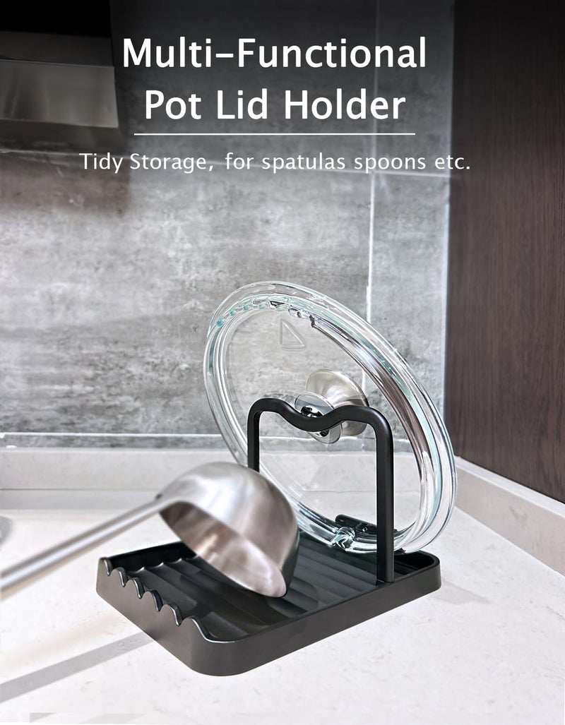 CHANNICORNER Anti-Rust Metal Spoon Rest with Lid Holder, Heat-Resistant Pot Lid Rest, Multifunctional Spatula Holder While Cooking for Stovetop and Kitchen Counter â€“ Black - Image 3