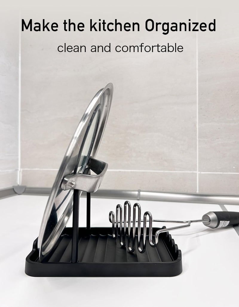 CHANNICORNER Anti-Rust Metal Spoon Rest with Lid Holder, Heat-Resistant Pot Lid Rest, Multifunctional Spatula Holder While Cooking for Stovetop and Kitchen Counter â€“ Black - Image 5