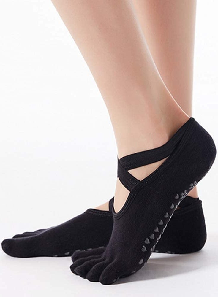 SOLARAE 4 Pairs Non-Slip Five Toe Women Socks for Yoga,Pilates, Barre, Ballet, Fitness, Non Skid Sticky Grip Socks with Strap - Image 4