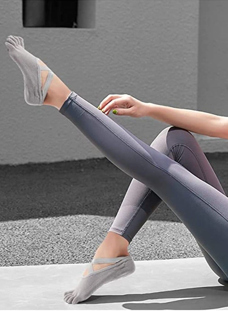 SOLARAE 4 Pairs Non-Slip Five Toe Women Socks for Yoga,Pilates, Barre, Ballet, Fitness, Non Skid Sticky Grip Socks with Strap - Image 2
