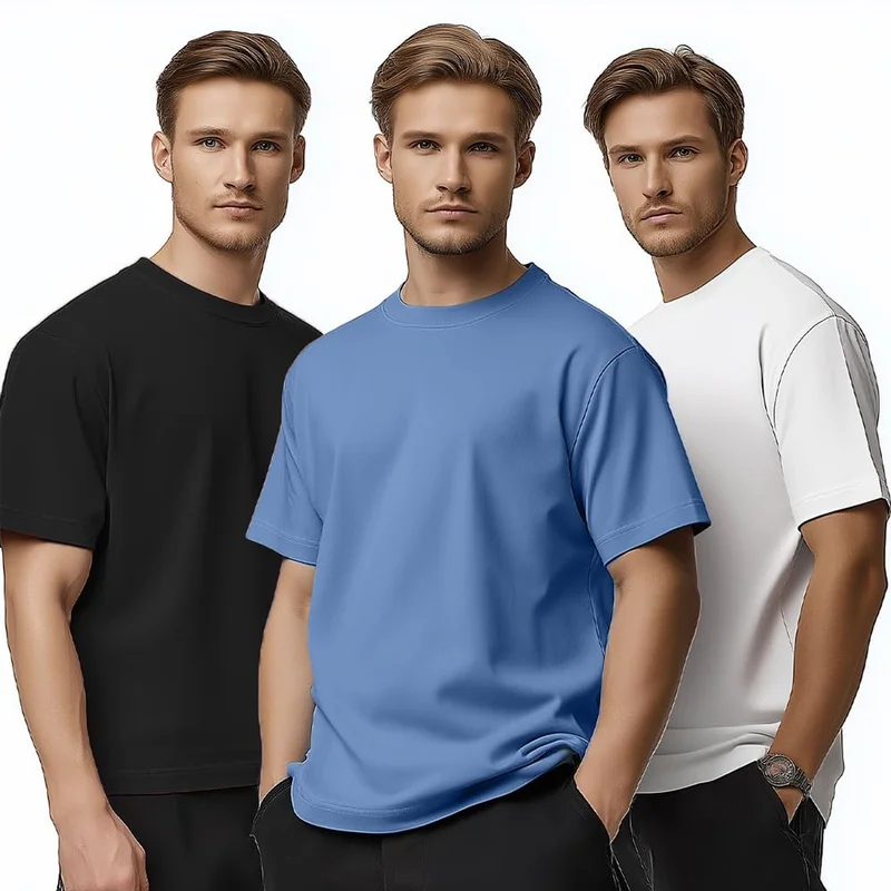 نوبيرو Men's Cotton Solid Regular Fit T-Shirt - Pack of 3