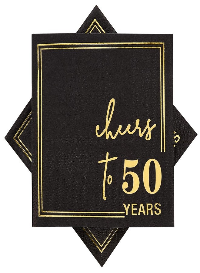 Ottin Black Cheers to 50 Years Cocktail Napkins, 5x5 Inches, 50 Counts, 3-Ply Disposable Party Napkins for 50th Birthdays Decorations, Anniversaries, Weddings, Indoor & Outdoor Celebrations, Gold Foil - Image 1