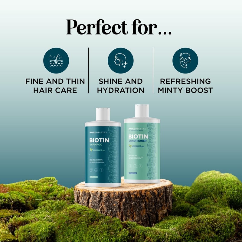 Maple Holistics Volumizing Biotin Shampoo and Conditioner Set - Sulfate Free Shampoo and Conditioner for Dry Damaged Hair Care - Thinning Hair Shampoo and Conditioner with Nourishing Biotin and Argan Oil (Mint) - Image 2