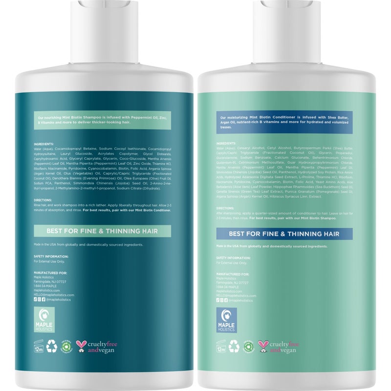 Maple Holistics Volumizing Biotin Shampoo and Conditioner Set - Sulfate Free Shampoo and Conditioner for Dry Damaged Hair Care - Thinning Hair Shampoo and Conditioner with Nourishing Biotin and Argan Oil (Mint) - Image 4