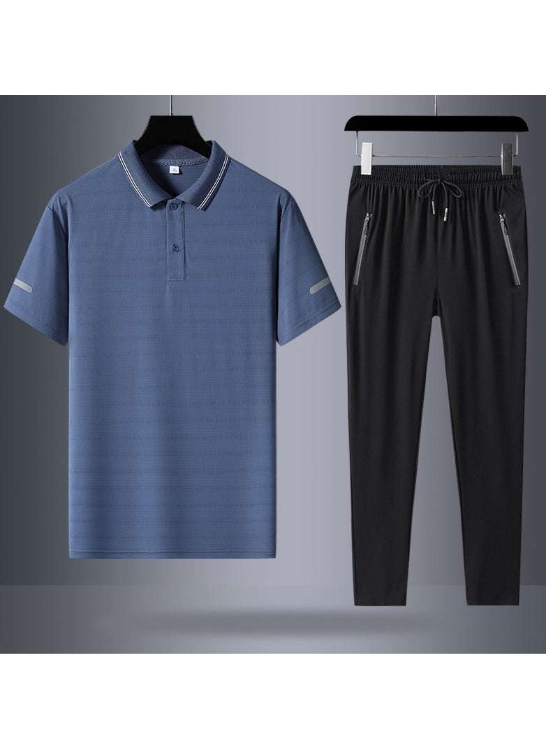 KUYING - Ice Silk Short Sleeved POLOT T-shirt and Pants Quick Drying Two-piece set - Image 1