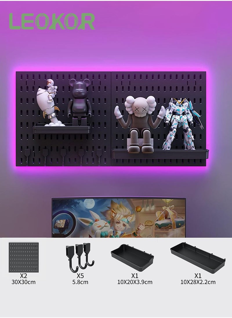 LEOKOR - Pegboard Wall Organizer Kit, Wall Mount Display Peg Board, 2 Pack Modular Hanging for Wall Organizer, Suitable for Wall Storage, Arts and Crafts Finishing, Decorative Display - Image 1