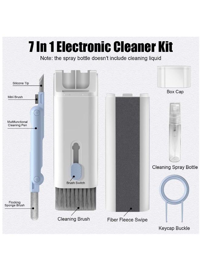 DUSALA 7 in 1 Computer Keyboard Cleaning Brush Set Earbuds Cleaning Pen Wireless Bluetooth Headset Charging Box Electronics Keyboard Cleaning Tools Cleaner Keycap Puller Kit (Blue) - Image 2