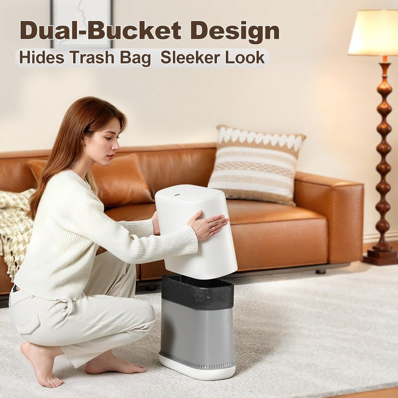 Spreezy Bathroom Trash Can with Lid, 2.3 Gallon/8.6 L Small Trash Can, Pneumatic Adhesion Style Garbage Can for Kitchen, Bedroom, Living Room, Office, Trash Bin Includes 5 Rolls of Trash Bags - Image 4