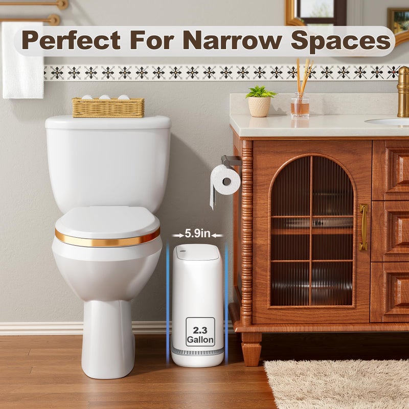 Spreezy Bathroom Trash Can with Lid, 2.3 Gallon/8.6 L Small Trash Can, Pneumatic Adhesion Style Garbage Can for Kitchen, Bedroom, Living Room, Office, Trash Bin Includes 5 Rolls of Trash Bags - Image 2