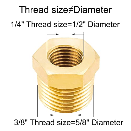 Joywayus Reducer Hex Bushing Brass Reducing Cast Pipe Fitting 3/8" NPT Male x 1/4" NPT Female Adapter(Pack of 3) - Image 2