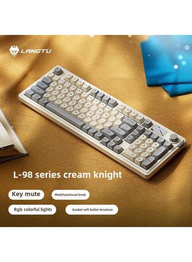 Langtu-L98 Three-model Wireless Bluetooth Mute Keyboard RGB Light Effect Wired Mechanical Feel E-sports Office Keyboard-Color:Cream Knight 【98 Key Wired Connection + Soft Elastic Structure + RGB Lig - Image 1