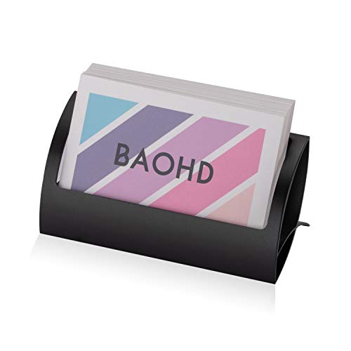 BAOHD Metal Business Card Holder for Desk, Modern Aluminum Business Card Display Holder Stand, Desktop Name Card Rack Organizer Desk Accessory for Office Home (Black) - Image 1