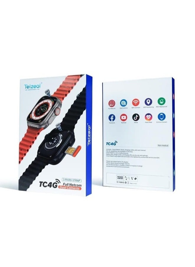 Telzeal - Telzeal TC 4G Smart Watch with Dual Camera and 3 Pair Strap and Sim Card Support - Image 1