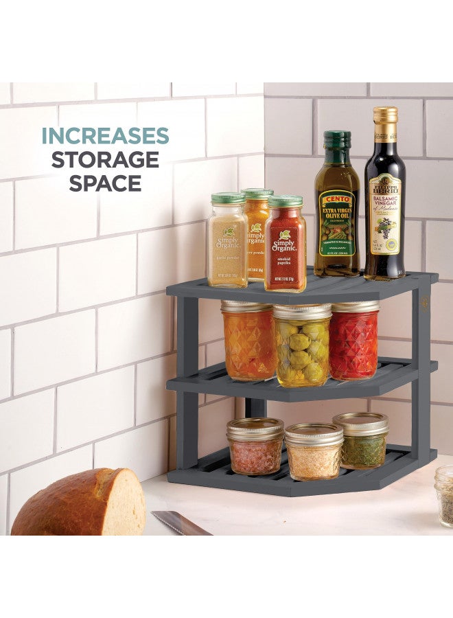 Bambusi Bambüsi Plate Organizer for Cabinet - Bamboo Kitchen and Bathroom Organization - Ideal for Cabinet Space Saving, Corner Cabinet Organizer, Countertop, and Corner Shelf Kitchen Organizer (Grey)  - Image 3