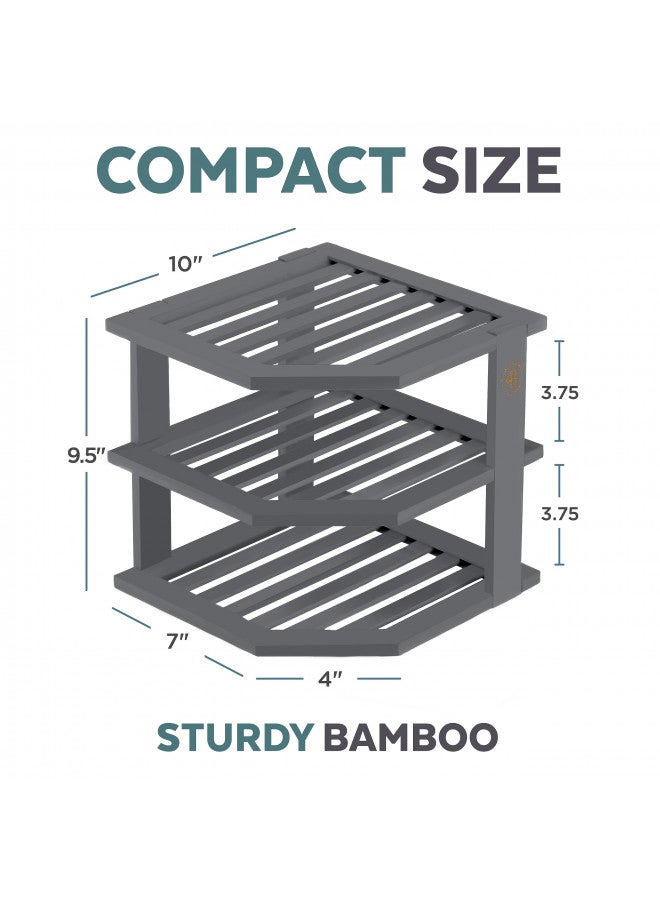 Bambusi Bambüsi Plate Organizer for Cabinet - Bamboo Kitchen and Bathroom Organization - Ideal for Cabinet Space Saving, Corner Cabinet Organizer, Countertop, and Corner Shelf Kitchen Organizer (Grey)  - Image 2