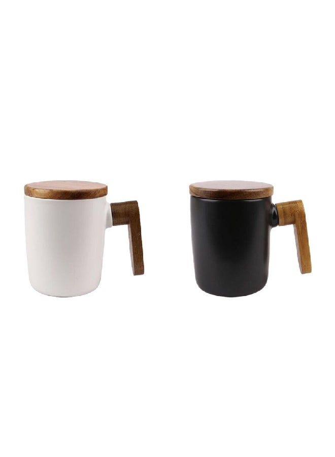 Bien Servi 2-Piece Coffee Mug with Bamboo Lid Black and White 350 ml KRJYD1246