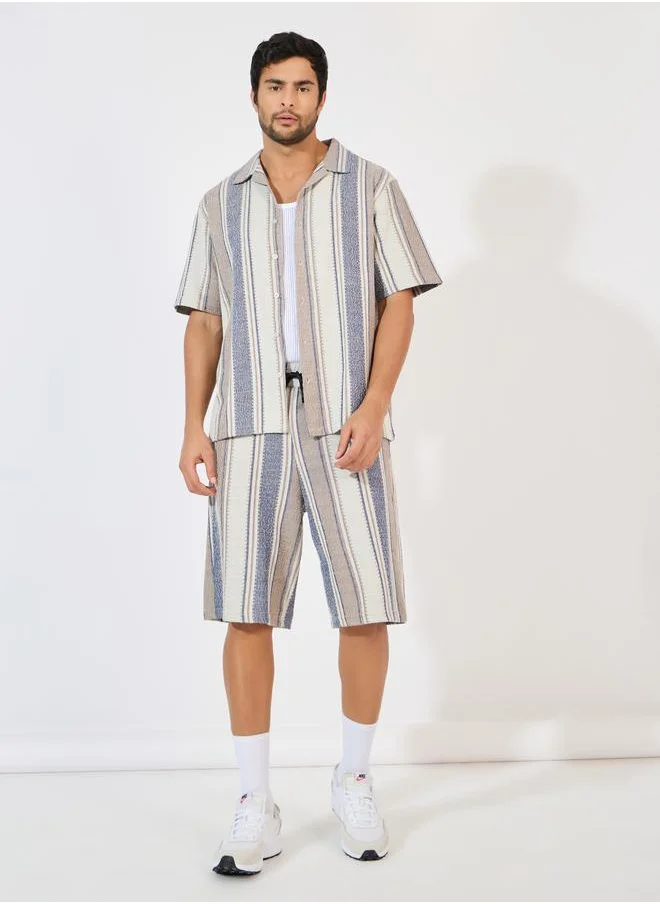 Styli Styli Stripe Knit Resort Collar Relaxed Fit Shirt and Shorts Co-Ords