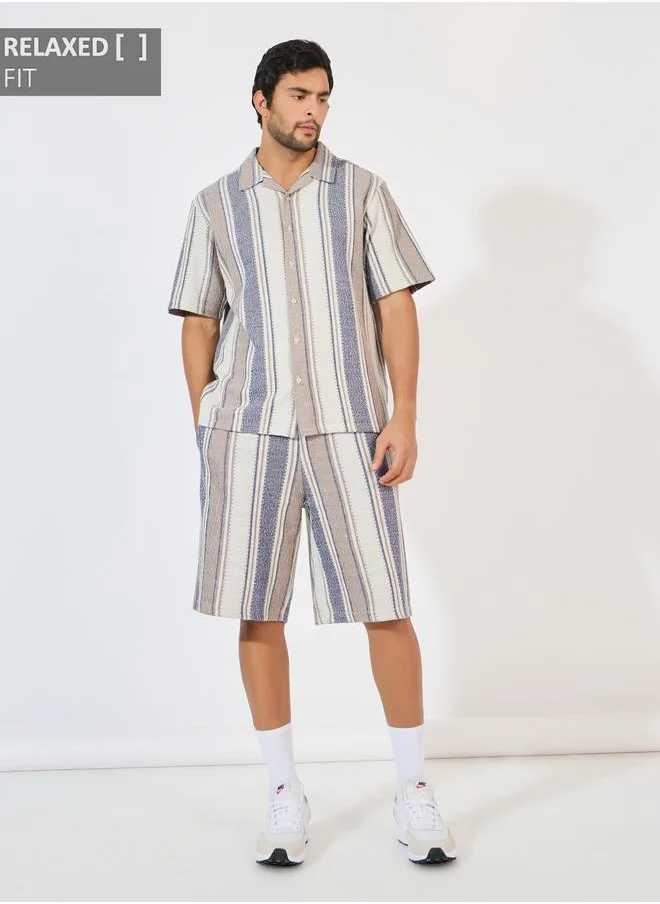 Styli Styli Stripe Knit Resort Collar Relaxed Fit Shirt and Shorts Co-Ords